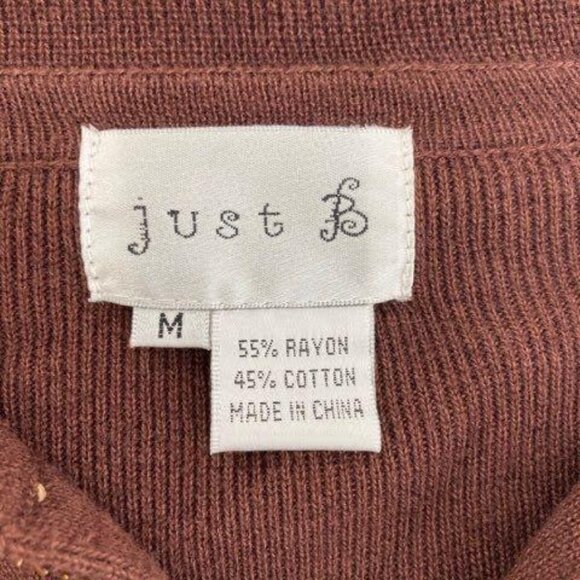 Vintage Just B Womens M Brown Front Button Sweater Floral Embroidery Collar - Picture 7 of 12